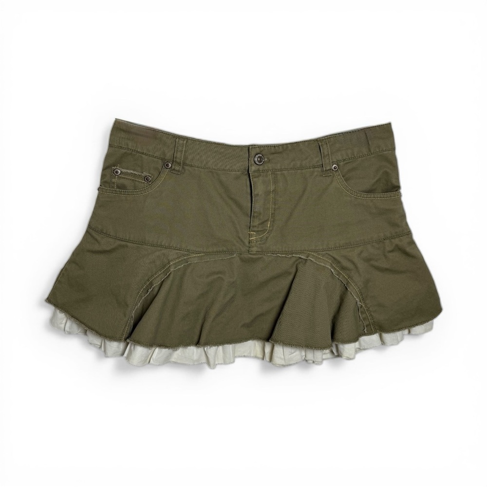 Vintage Y2K Layered Ruffle Micro Mini Skirt Size 36 = Medium Green Cargo